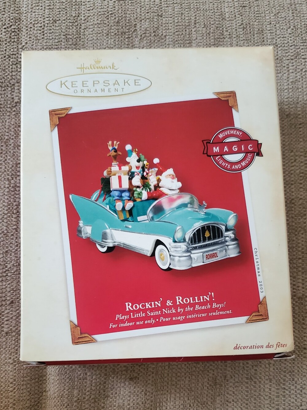 2003 Hallmark Keepsake Ornament "Rockin' & Rollin'" Car with Santa Plays Music